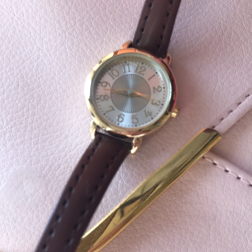 Brown and gold watch